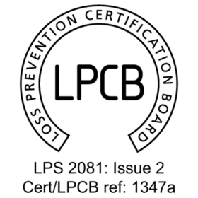 LPCB certification logo featuring the text "Loss Prevention Certification Board" with additional details about the certification standard "LPS 2081: Issue 2" and certification reference number "Cert/LPCB: 1347a."