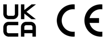 The image features logos for "UK" and "CE." The "UK" logo includes a stylized representation, while the "CE" logo displays a circle with the letters inside it.